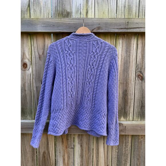 Vintage Periwinkle Cable-Knit Cardigan (Talbots, Made in USA) Purple Lavender - Picture 6 of 9